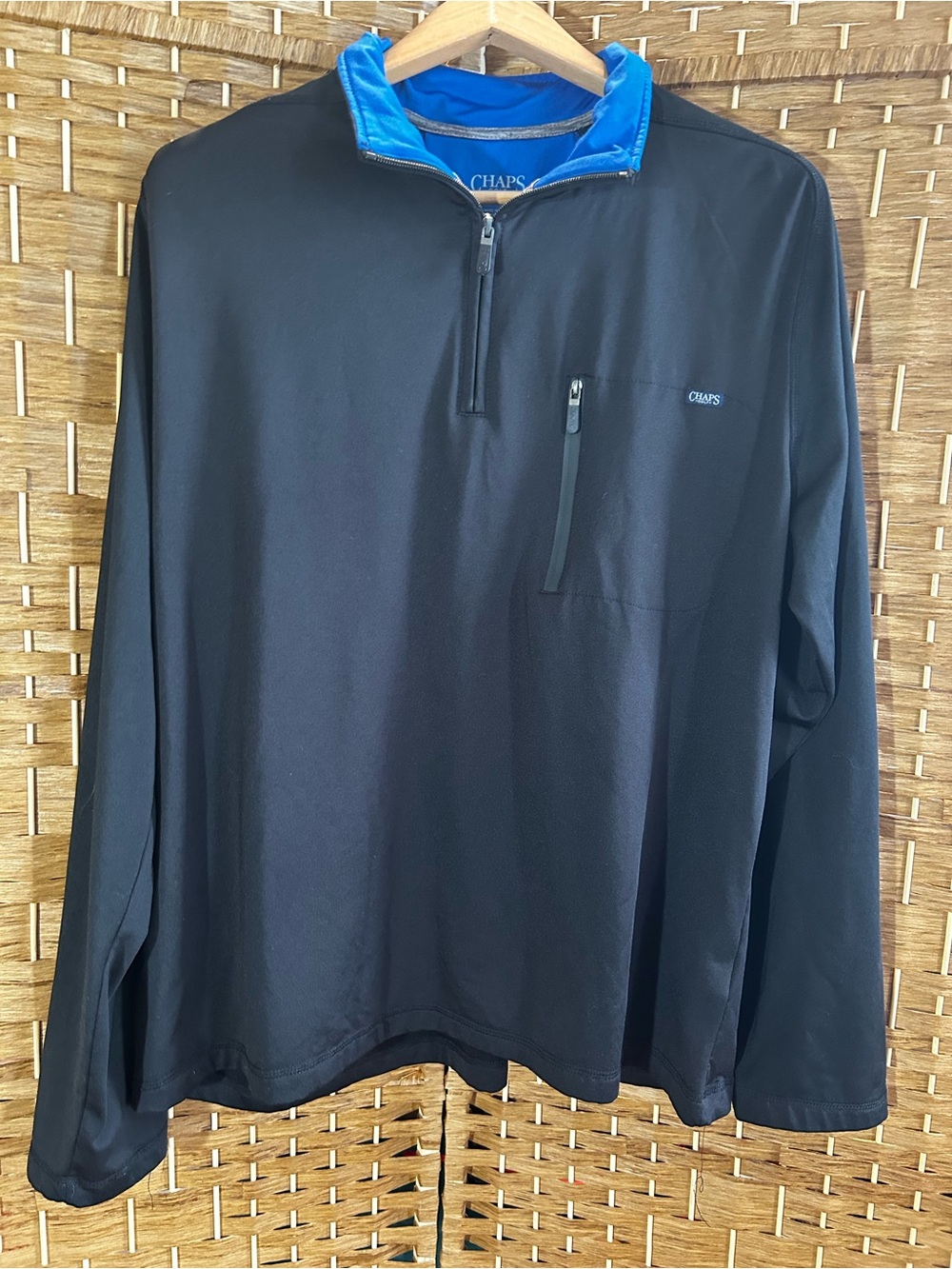 🏌️‍♂️☀️Chaps Men's Black Pullover Quarter-Zip with Blue Collar